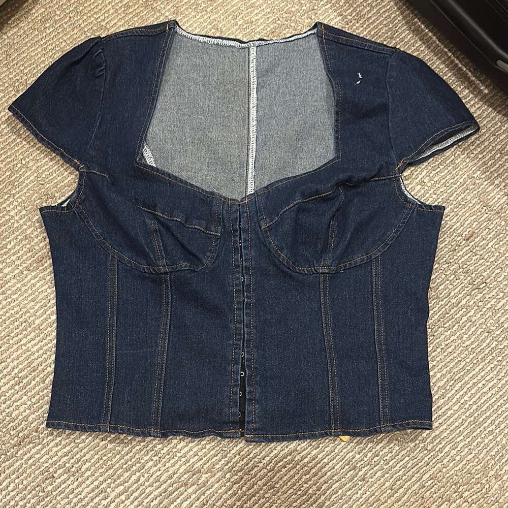 Forever 21 Blue and Gray Cap Sleeve Bustier Bodysuit